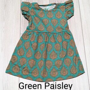 Toddler Girls Ruffle Sleeves Cotton Dress –Green Paisley Print, NWOT,Casual Wear